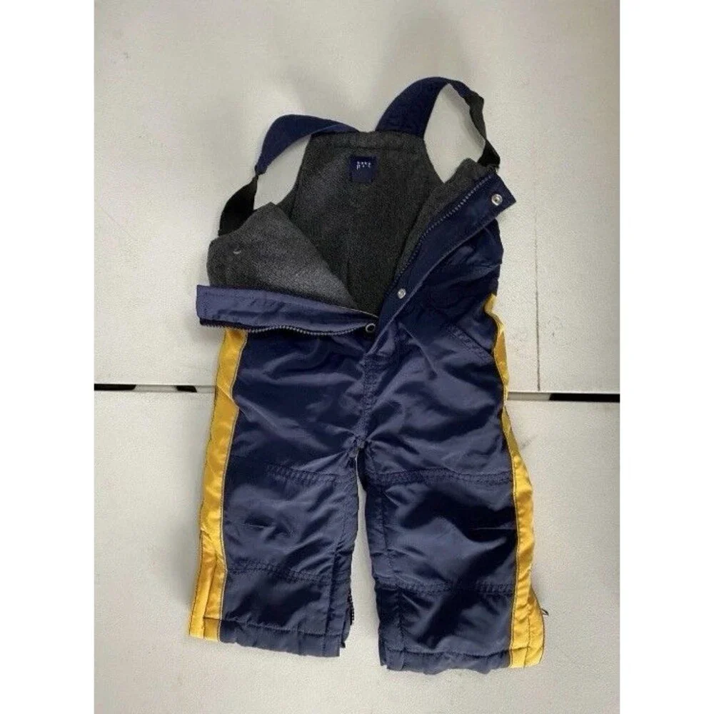Vintage Baby Gap Navy Blue Yellow Stripe Snow Bib Overalls 12-18 Months